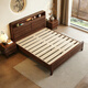 Small wooden nest solid wood bed black walnut mid-century style 1.8m double bed bedroom with light soft package bedside high box storage bed bed silent dovetail bed board 1200*2000 solid wood bedside with light and sub charging