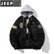 JEEP SPIRITnasa autumn and winter American retro loose baseball uniform bomber jacket men and women couples thickened cotton coat yellow brown (spring and autumn thin style) hooded removable S (80-100Jin Jin equals 0.5 kg)