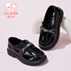 Fuluo Mi Girls' Leather Shoes 26 Spring Fashionable Loafers Children's Soft Soled Lightweight Single Shoes Shadow Black 29