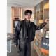 Lanye Mengxiang Xinji Leather Jacket Spring and Autumn Short Maillard Leather Jacket Men's Loose and Handsome Stand-up Collar Shoulder Pad Motorcycle Suit PU Black High-Quality Customized Model-Direct Sales M Recommendation 100-120Jin Jin is equal to 0.5 kg