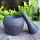 MPPMCK black gold stone mortar garlic pounder medicine jar stone household medicine mortar stone garlic mortar small grinder stone Gu mortar diameter 13CM