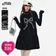Fairy's Pocket Fragrance Style Black Fine Glitter Dress Suit for Women 2024 Winter New Style with Slimming Little Black Skirt Bow Black M