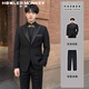 声猴西服套装男新中式西服外套男士休闲西服国风修身新郎结婚礼服宴会 西服外套+衬衫黑+西裤【三件套】 2XL （130-150斤））
