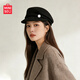 MINISO black pure wool nibert hat for women autumn and winter British style newsboy octagonal hat with big head circumference showing face Xiaohan fashion elegant black