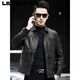 Lilang's new Haining first-layer cowhide men's genuine leather jacket short slim fit down liner motorcycle leather jacket for men black (removable/down liner) 3XL (150-165Jin Jin equals 0.5kg)