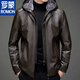 ROMON Haining leather men's fur all-in-one jacket middle-aged and elderly sheepskin plus velvet thickened leather jacket dad's outfit black hat style plus velvet thickened L 175 code 90-110Jin Jin is equal to 0.5 kg