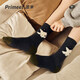 Pami (pami) black socks for women in autumn and winter, cute velvet thickened warm mid-calf socks with Birkenstock shoes, thick pile socks, George and the Flowers - Pack of 4 pairs, one size fits all (suitable for sizes 36-39)
