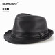 SOOKI Retro Genuine Leather Men's Autumn and Winter British Style Middle-aged and Old Dad Warm Shanghai Beach Hat Gentleman Hat Grandpa and Elderly Hat Black XL (57-58cm)