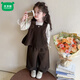 Mumuwu (mumuwu) foreign style girls' small fragrance suit autumn 2026 new style foreign style fashionable children's Korean baby vest three-piece set dark gray 80