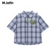 M.Latin M.Latin children's shirt 26 summer new style boys' breathable soft printed loose and comfortable short-sleeved shirt purple plaid 90
