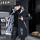 JEEP SPIRIT winter parka men's velvet thickened jacket trendy winter mid-length windbreaker warm cotton men's jacket BDQ black rice plus velvet thickened with fur collar L
