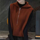 2025 new autumn pullover solid color lazy style half-zip top for women CSqy lazy style hooded vest jd brick red one size fits all 80-160Jin Jin is equal to 0.5 kg can be worn