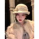 French socialite lace bow woolen beret women's winter 2025 new Hepburn complex white