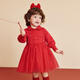 Minibala baby girl dress not easy to pilling knitted mesh sweet New Year greetings red skirt winter