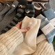 Wool striped cloth label socks women's mid-calf socks autumn and winter thickened plus velvet warm ins trendy Birkenstock stockings coffee khaki milk white medium gray light gray one size fits all size 3540 warm care
