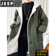 JEEP SPIRIT windbreaker boys mid-length coat autumn and winter plus cashmere loose large size hooded cotton coat British coat men black M 95-120Jin Jin equals 0.5 kg