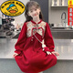 G.duck Girls Dress Autumn and Winter 2025 New Year's Eve Clothes Children's Winter Clothes Red Princess Dress Girls' Velvet Skirt Red Velvet (excluding pendants) 100