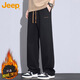 JEEP吉普休闲裤男秋冬季宽松直筒裤男士百搭运动阔腿男裤 黑色  XL