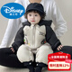 Disney's new baby one-piece down jacket for boys and girls to go out in winter, down jacket for girls and toddlers, newborn thickening, black splicing car 73cm
