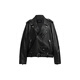 COACH FW solid color zipper lapel long-sleeved casual leather jacket for men black black M