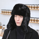 Pupan middle-aged and elderly rabbit fur hat men's winter real fur straw hat thickened Northeast Lei Feng hat outdoor warm ear protection cotton hat black M (56-58cm)