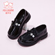 Fuluo Mi Girls Leather Shoes Spring Sweet and Fashionable Campus Loafers Little Girls One-Piece Soft Sole Shoes Shadow Black 32