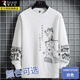 Woodpecker long-sleeved T-shirt men's spring and autumn 2026 new sweatshirt men's round neck loose bottoming shirt teenagers wear clothes 20308/F233 white XL