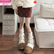 Modal bow socks calf socks women Japanese JK autumn and winter warm knitted pile socks lolita cute leg covers beige one size