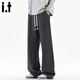 CHOCOOLATE it meniscus spliced casual pants men's trendy loose autumn and winter straight casual pants dark gray M