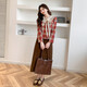 Ives (ITISF4) Spring Festival Sweet Temperament Jacket Spring Slimming Exquisite Ruffled Plaid Versatile Top Shirt Red Plaid S