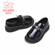 Fuluo Mi Girls' Leather Shoes 26 Spring Fashionable Loafers Children's Soft Soled Lightweight Single Shoes Shadow Black 29