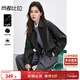 Shandubila Urban Commuting PU Leather Jacket Women's Spring Loose Slim Jacket Lapel Motorcycle Jacket Black M