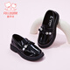 Fuluo Mi Girls Leather Shoes Spring Sweet and Fashionable Campus Loafers Little Girls One-Piece Soft Sole Shoes Shadow Black 32