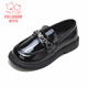 Fuluo Mi Girls' Leather Shoes 26 Spring Fashionable Loafers Children's Soft Soled Lightweight Single Shoes Shadow Black 29
