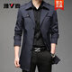 Yalu mid-length windbreaker men's lapel spring and autumn new loose business casual middle-aged cotton windproof coat jacket for men 8808 black 4XL about 175-190Jin Jin equals 0.5 kg
