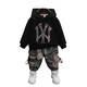 Qi Yuemang Boys Autumn and Winter Clothing Set 2026 Western Style Children's Clothes Children's Plus Velvet Thickened Cotton Two-piece Set Trendy Black 90 cm
