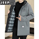JEEP SPIRIT autumn and winter mid-length windbreaker men's hooded plus velvet thickened parka cotton clothing trendy handsome casual jacket Khaki M