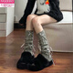 Modal bow socks calf socks women Japanese JK autumn and winter warm knitted pile socks lolita cute leg covers beige one size