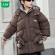 Mumuwu (mumuwu) fashionable winter cotton coat for middle-aged and older children, pull cloth gloves, boys' down cotton coat, velvet and thickened children's style jacket, black 130 cm