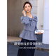 Fanximan blue fashion plaid cotton shirt for women 26 spring new butterfly tie round neck long-sleeved top A3835 blue plaid S (recommended 90-100Jin Jin equals 0.5 kg)