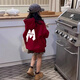 Wooden house red sweatshirt for girls, thickened and velvet, loose children's primary school class uniform, hooded cotton dance hiphop top, hooded burgundy M cat spring and autumn thin style 110 recommended height 100-110CM