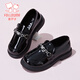 Fuluo Mi Girls' Leather Shoes 26 Spring Fashionable Loafers Children's Soft Soled Lightweight Single Shoes Shadow Black 29