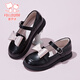 Fuluo Mi Girls Leather Shoes Spring New Sweet Bow Princess Shoes Little Girls Soft Sole Lightweight Loafers Black 30