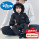 Disney's new baby one-piece down jacket for boys and girls to go out in winter, down jacket for girls and toddlers, newborn thickening, black splicing car 73cm
