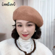 Lanshiyu rabbit hair and wool interwoven women's autumn and winter warm solid color versatile British pumpkin hat fashionable Korean style beret khaki