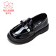 Fuluo Mi Girls Leather Shoes Spring Sweet and Fashionable Campus Loafers Little Girls One-Piece Soft Sole Shoes Shadow Black 32