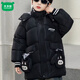Mumuwu (mumuwu) fashionable winter cotton coat for middle-aged and older children, pull cloth gloves, boys' down cotton coat, velvet and thickened children's style jacket, black 130 cm