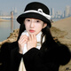 Ershan set Hepburn style bow bucket fisherman hat French retro hat autumn and winter new hat women's black foreign daughter basin hat retro Hepburn basin hat black + white bow