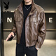 Playboy (PLAYBOY) Haining Motorcycle Leather Jacket Business Casual Lapel New Trendy Handsome Slim Men's Leather Jacket Short Style Brown 4XL Recommended 170-190 Jin Jin equals 0.5 kg