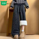 Mumuwu (mumuwu) 2026 new leopard print glutinous rice plus velvet straight pants for women, imitation rabbit fur pants, loose high-waisted slim floor-length pants for children, leopard print imitation rabbit velvet straight pants 180, recommended height 167-173